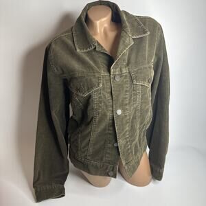 Y2K GAP Blue Jeans Olive Corduroy Trucker Jacket S Grunge Utility Vintage 90s